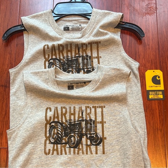 NWT 2x Carhartt Kids 5T Tractor Graphic Light Gray Matching Tank Tops - Picture 3 of 5